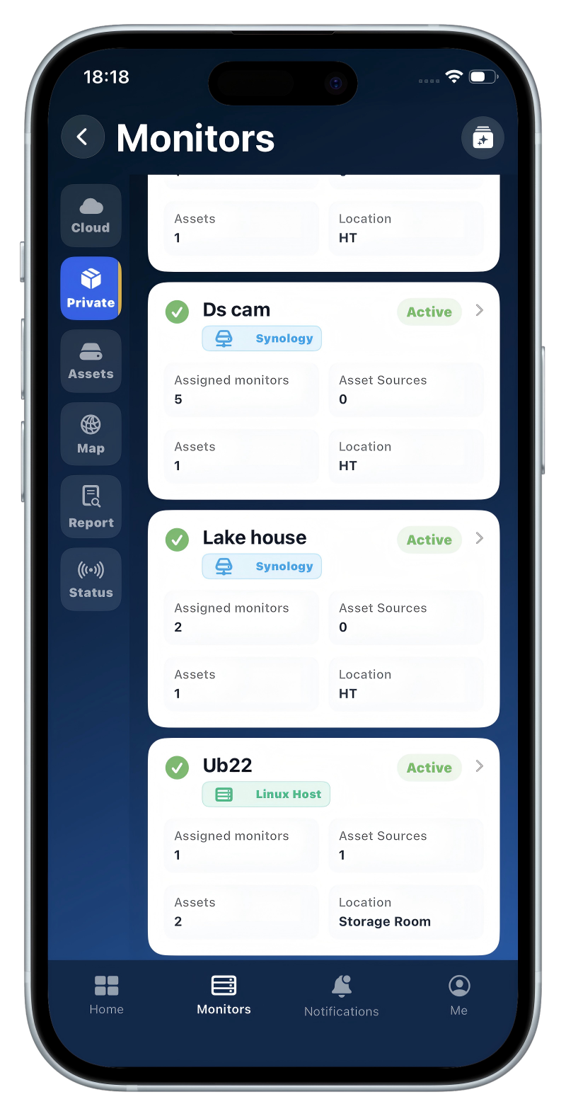 OpsHome NOC Docker Probe private monitoring on iPhone